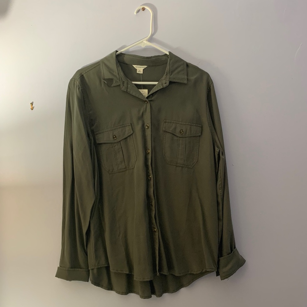 Olive Green Long Sleeve Button Up